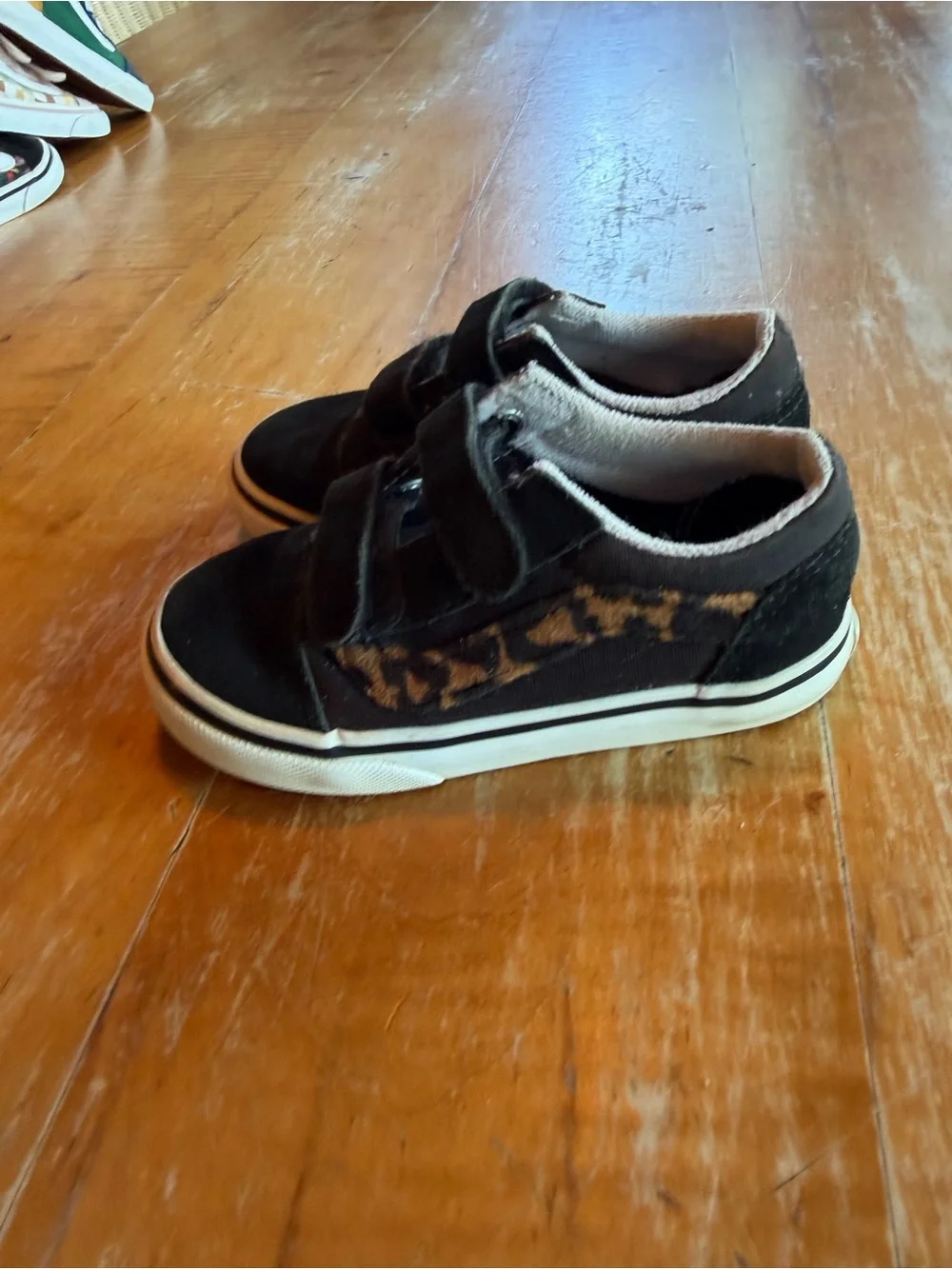 Vans Kids Black Sneakers with Leopard Accent